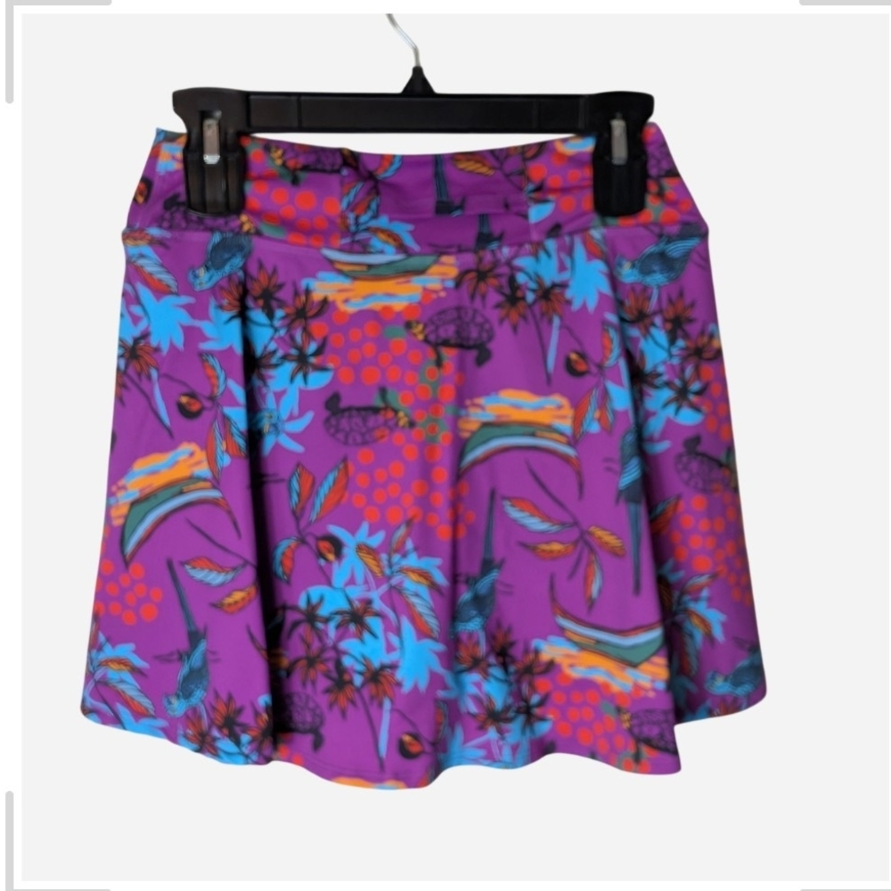Pre-owned Vibrant Purple Tropical Skater Skirt - Picture 3 of 10